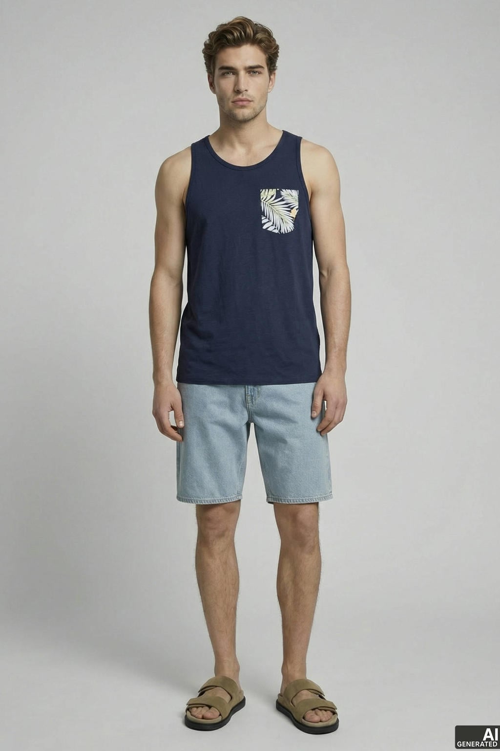 Donkerblauwe heren JJ REBEL regular fit tanktop van katoen met ronde hals
