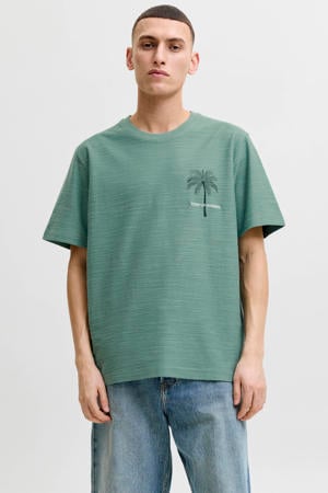 linnen regular fit T-shirt met print - groen