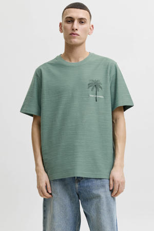 linnen regular fit T-shirt met print - groen