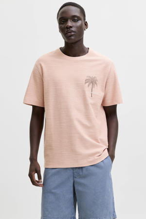 linnen regular fit T-shirt met print en textuur - roze
