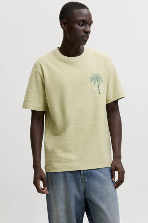linnen T-shirt met print en textuur - limegroen