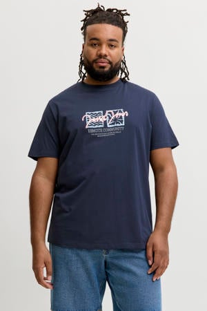 regular fit T-shirt met print - donkerblauw