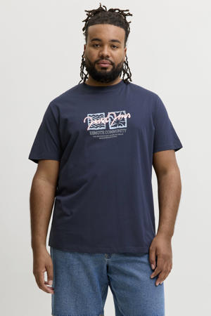 regular fit T-shirt met print - donkerblauw