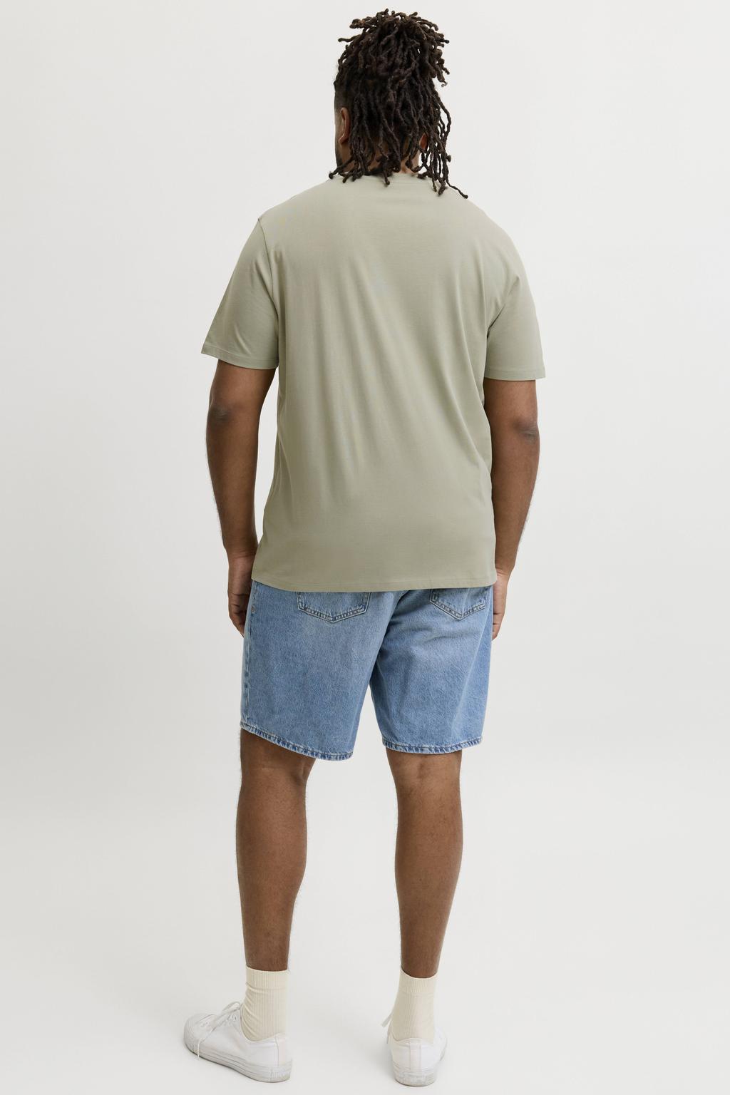 Groene heren JACK & JONES PLUS SIZE regular fit T-shirt van katoen met korte mouwen en ronde hals