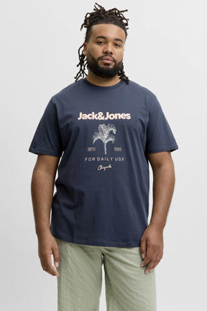 regular fit T-shirt met print - donkerblauw
