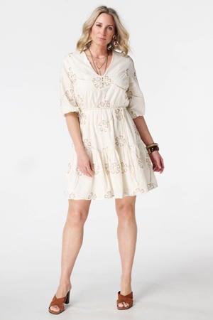 fit & flare gebloemde zomerjurk Plus Size - ecru