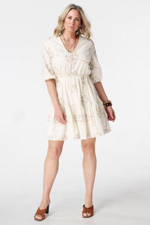 fit & flare gebloemde zomerjurk Plus Size - ecru