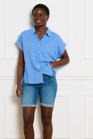 blouse met linnen blauw