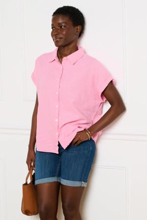 slim regular waist short dark blue denim