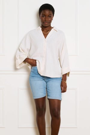 slim regular waist short light blue denim