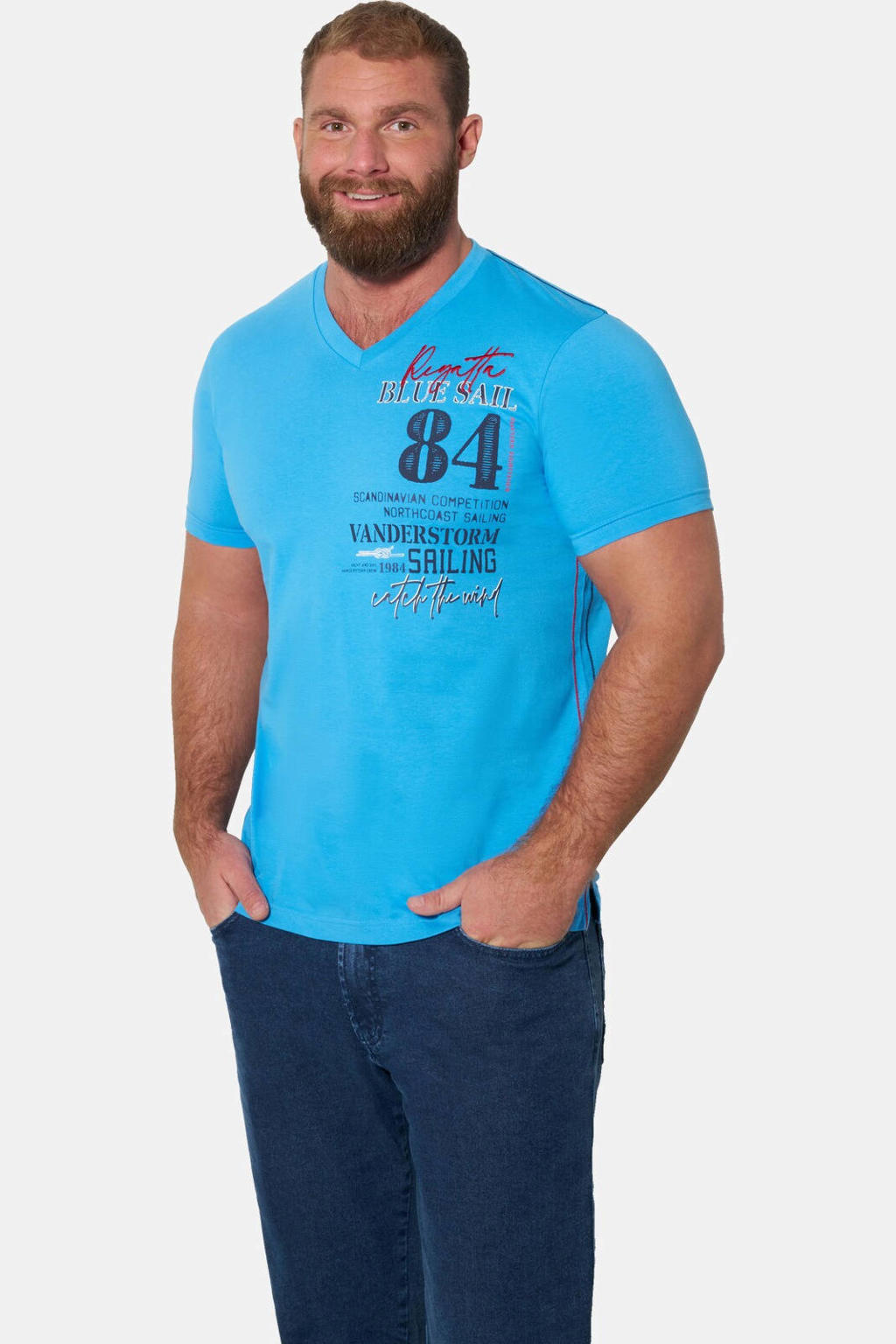 Jan Vanderstorm +FIT Collectie slim T-shirt RAGAN blauw