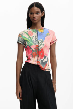 gebloemd T-shirt roze