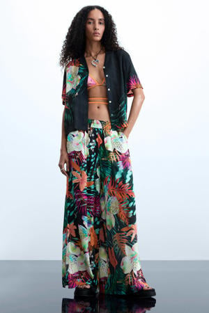 regular waist gebloemde broek zwart