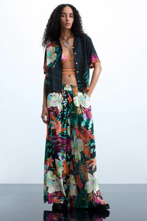 regular waist gebloemde broek zwart