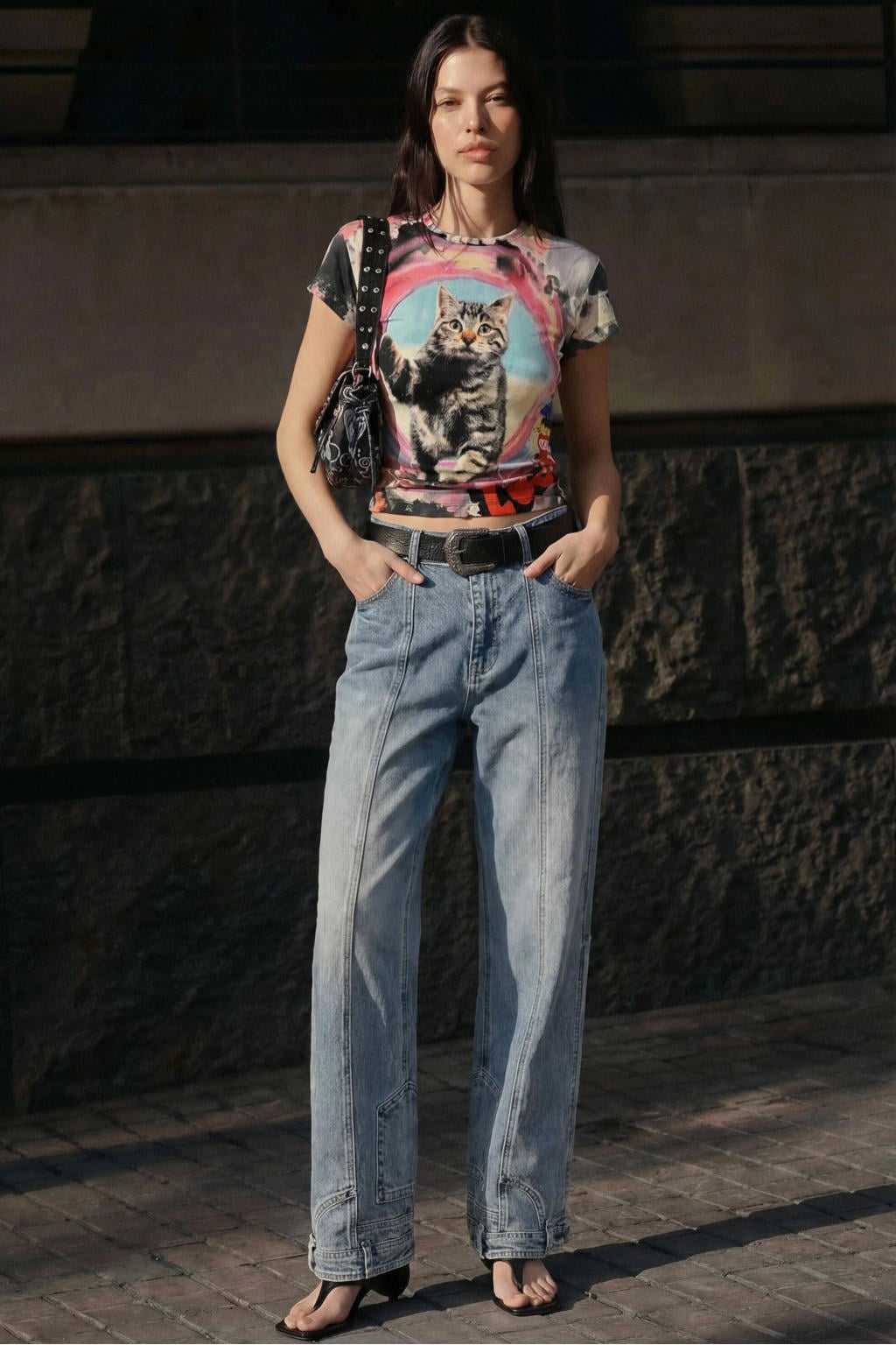 Multikleurige dames Desigual T-shirt van katoen met korte mouwen en ronde hals