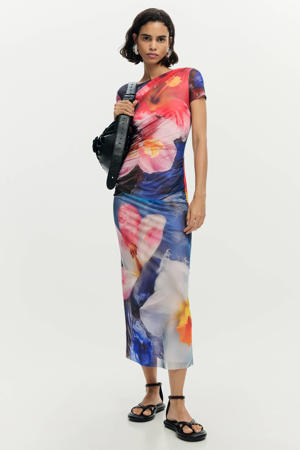 gebloemde maxi jurk blauw
