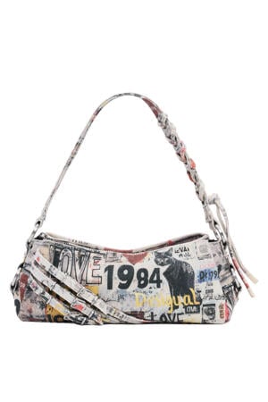denim schoudertas met print multi