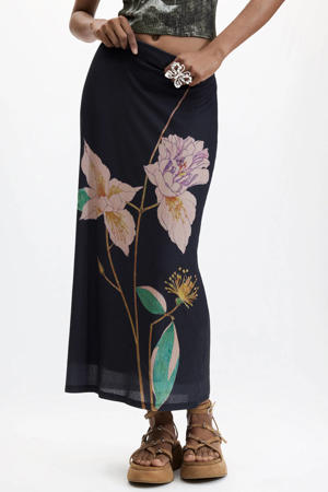 gebloemde midi rok - zwart