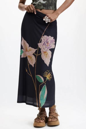 gebloemde midi rok - zwart