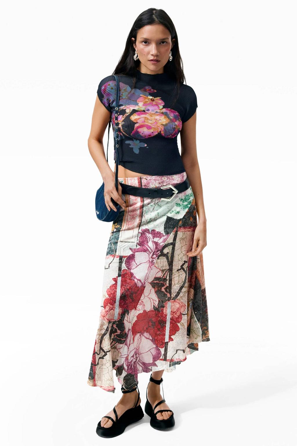 Multikleurige dames Desigual midi rok met print meerkleurig voorzien van