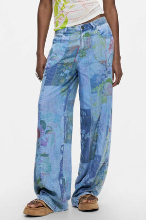 wide leg jeans met print - mediumblauw