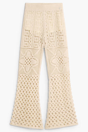 gehaakte flared broek - beige