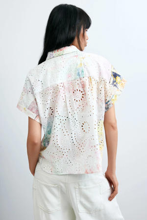 broderie blouse met print - meerkleurig