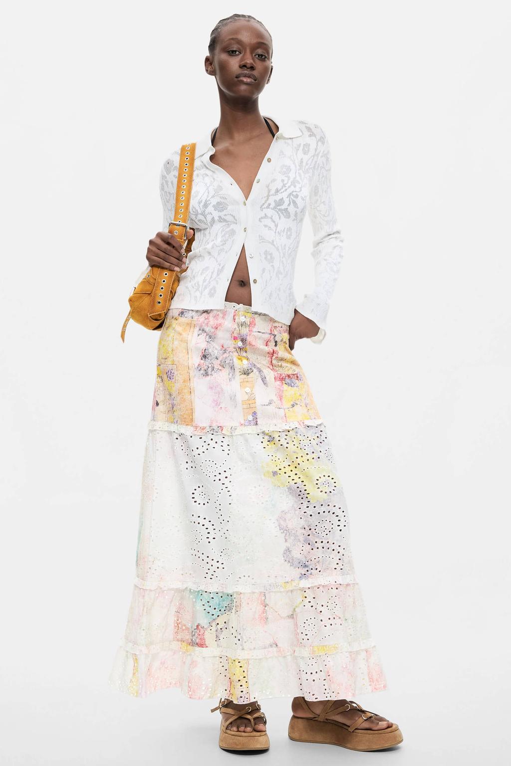 Multikleurige dames Desigual broderie midi rok met print Plus Size meerkleurig gemaakt van katoen