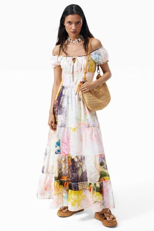 off shoulder midi jurk met print - meerkleurig