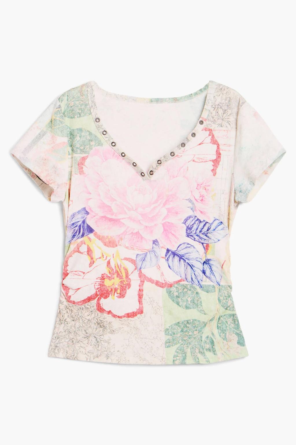Multikleurige dames Desigual top meerkleurig met korte mouwen en off shoulder hals