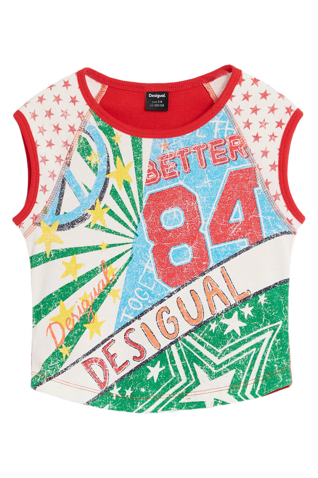 Rood, blauw en witte meisjes Desigual T-shirt van katoen met korte mouwen en ronde hals