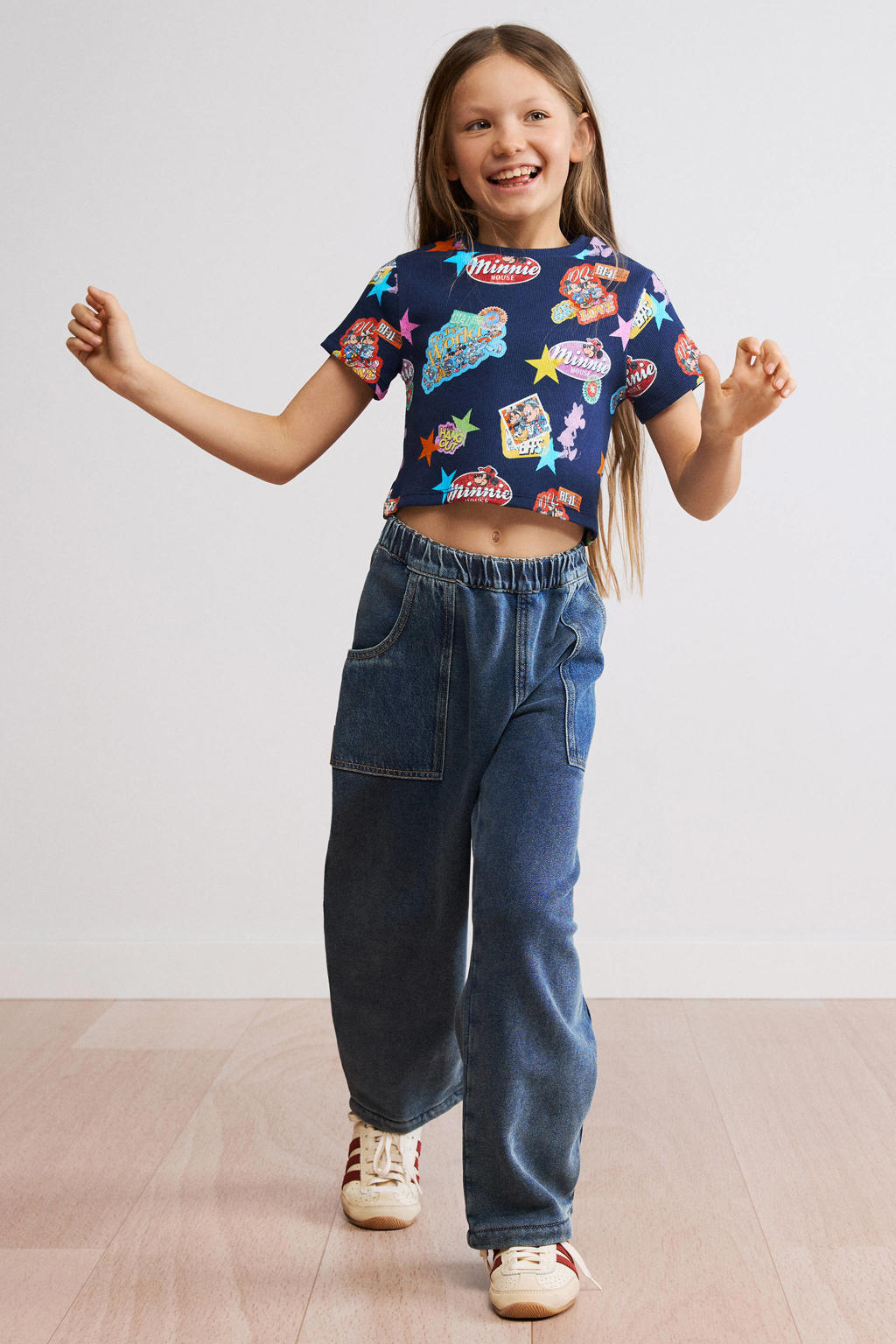 Donkerblauwe meisjes Desigual Minnie Mouse T-shirt van stretchkatoen met korte mouwen en ronde hals