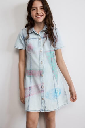 spijkerjurk met tekst - lichtblauw