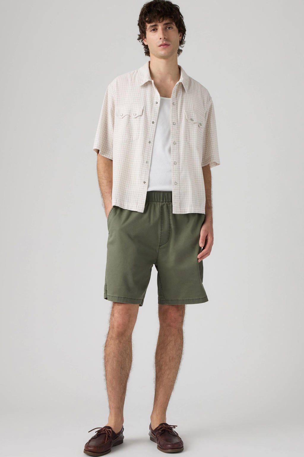 Levi's linnen regular fit casual short - donkergroen