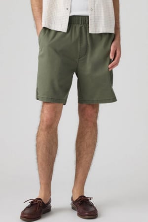 linnen regular fit casual short - donkergroen