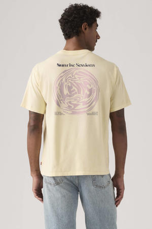 regular T-shirt met backprint lichtgeel