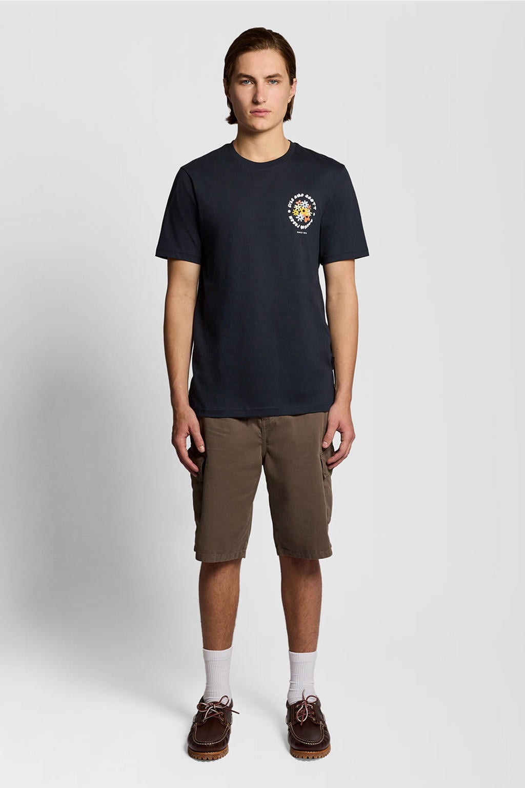 Donkerblauwe heren Lyle & Scott regular T-shirt van katoen met backprint, korte mouwen en ronde hals