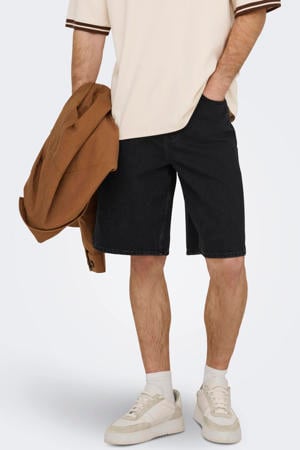 loose fit denim short - gewassen zwart