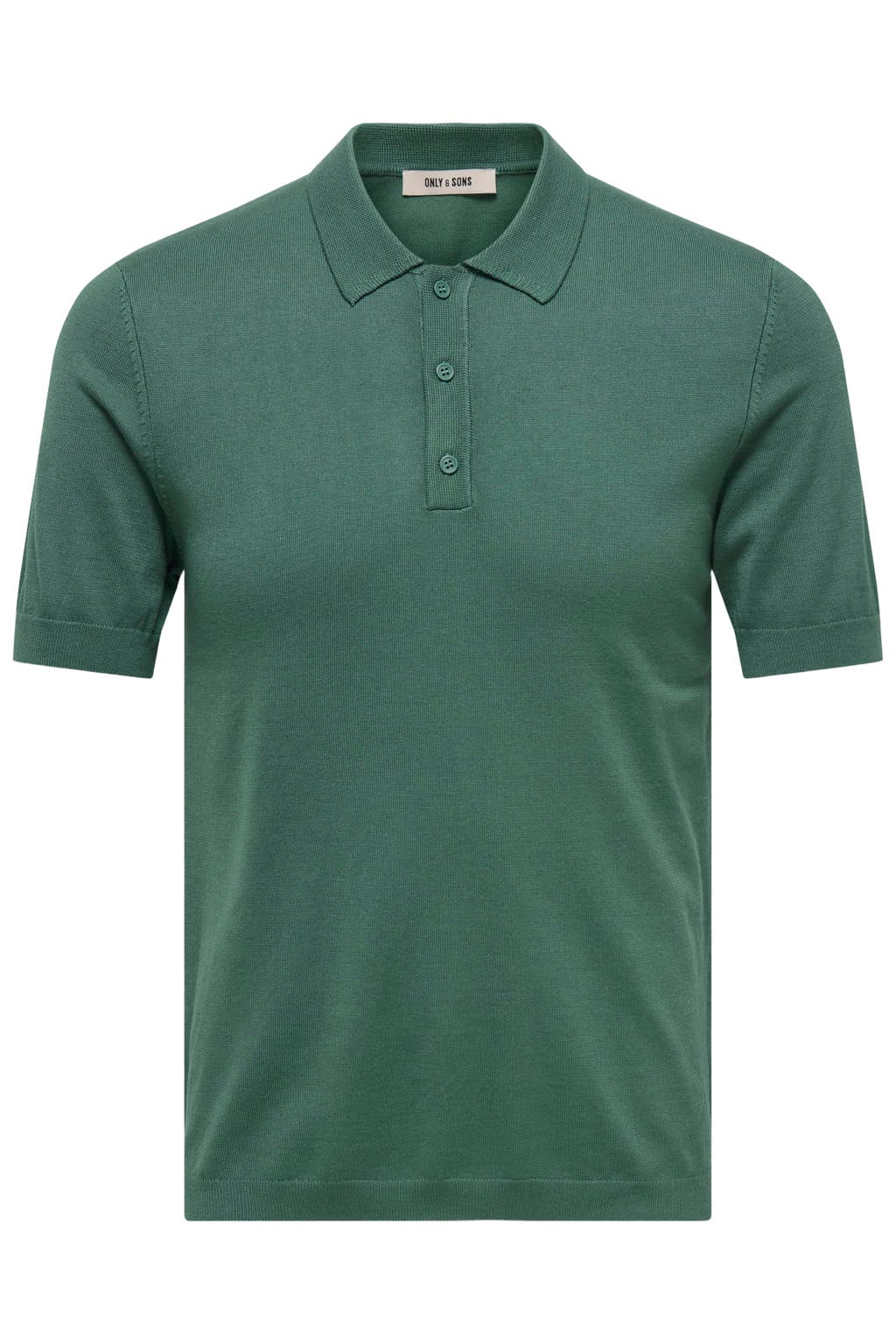 Groene heren ONLY & SONS regular polo gebreid van viscose met effen, korte mouwen en knoopsluiting