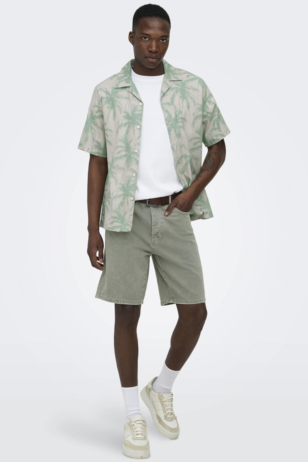 ONLY & SONS Onsedge Green 7979 Tai Dnm Shorts Noos denim straight regular waist short groen
