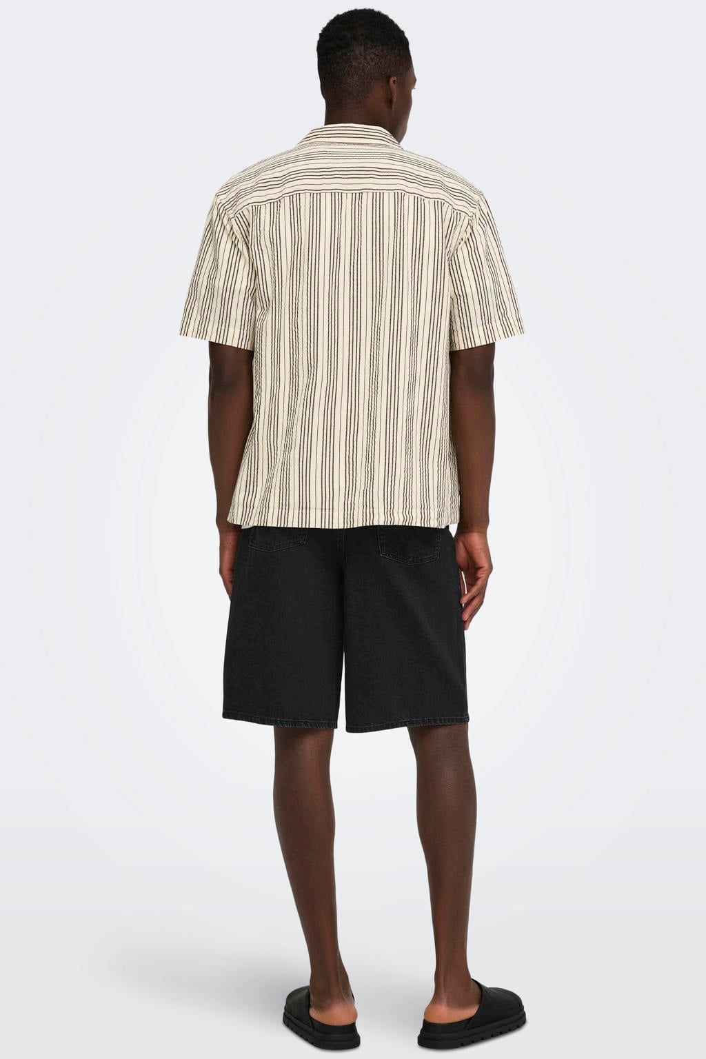 ONLY & SONS relaxed gestreept casual overhemd beige