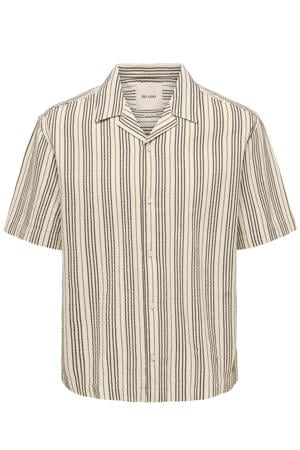 relaxed gestreept casual overhemd beige