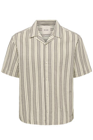 relaxed gestreept casual overhemd beige