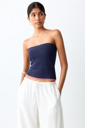 strapless top gebreid donkerblauw