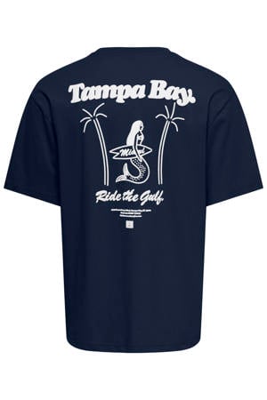 relaxed T-shirt met backprint donkerblauw