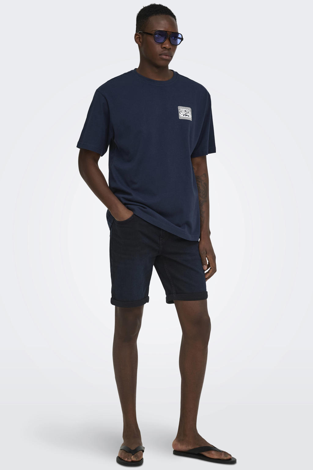 ONLY & SONS relaxed T-shirt met backprint donkerblauw