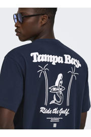 thumbnail: ONLY & SONS relaxed T-shirt met backprint donkerblauw