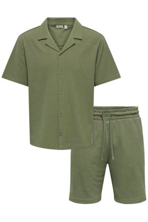 regular casual overhemd met short olijfgroen