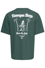 thumbnail: Groene heren ONLY & SONS relaxed T-shirt van katoen met backprint, korte mouwen en ronde hals