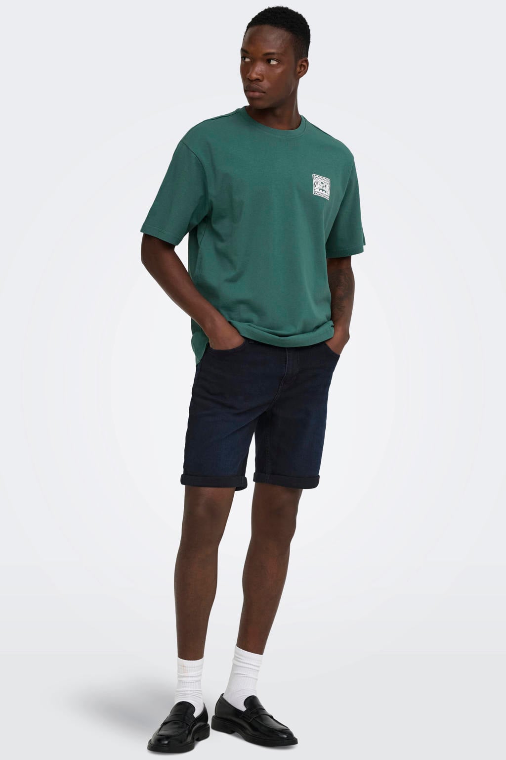 ONLY & SONS relaxed T-shirt met backprint groen